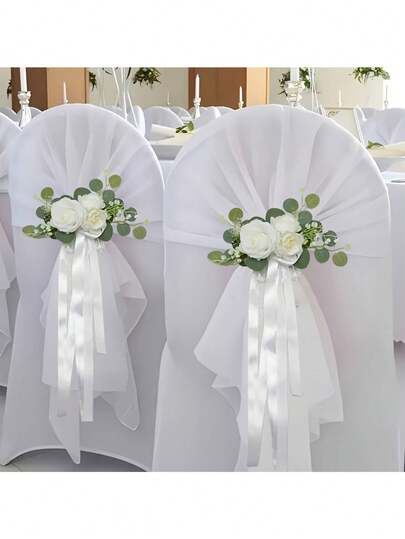 1/2pcs Artificial Rose Wedding Chair Decoration Realistic Elegant Fake Rose Garland Plant For Weddings Valentine's Day Ceremony Aisle, Church Seats, Vintage Parties, And Event Chair Decor, Versatile For Winter Celebrations