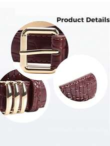 High-Quality Crocodile Embossed Faux Leather Retro Alloy Buckle Women's Belt, Slim Waist Belt For Women's Dresses And Jeans, Minimalist, Casual, Elegant Solid Color Women's Belt, Versatile Belt Suitable For Dresses And Pants, Daily Wear - Fashion Belts - View 3