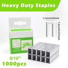 Heavy-Duty Stapler Kit, Three Sizes Of Staples, 1000 Pcs/Pack, Suitable For Staple Guns, Including Door Staples 5/16", U-Type Staples 1/2", T-Type Staples 3/8"