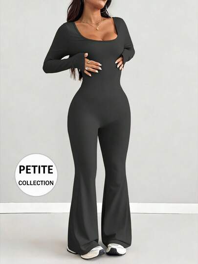 AiTyi PETITE Women's Jumpsuit, Well Fitted Casual Fashionable Sexy Generous U-Neck Slim Fit Outdoor Versatile, Suitable For Graduation, Back To School, Christmas, New Year, Thanksgiving, Autumn/Winter Knit Long Sleeve Flared Leg Jumpsuit