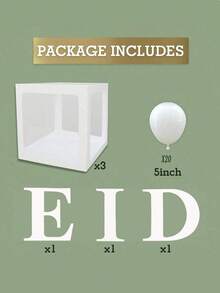 3个透明气球盒，印有“EID”字样，内含20个迷你气球，适用于开斋节庆祝装饰、派对背景、家居墙面装饰、开斋节、生日、婚礼、婴儿派对等场合。（本产品为气球盒，不含任何电子元件。图片中显示的灯光效果不包含在实际产品中。） - 彩色 - 查看 6