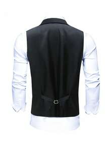 Officeau Men's Solid Color Slim Fit Tailored Business Casual Double-Breasted Vest, Suitable For Office, Business Travel, Party, Commuting - Black - View 5