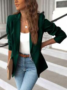 Women's Casual Open Front Blazer Long Sleeve Work Office Suit Jacket - 墨綠色 - 查看 1