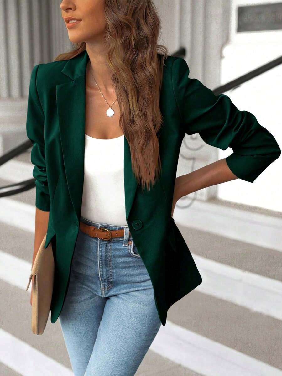 Women's Casual Open Front Blazer Long Sleeve Work Office Suit Jacket - 墨綠色 - 查看 1