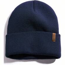 Beanie For Men Women Cuffed Thick Knitted Unisex Winter Hat Beanies Skull Cap - Navy - 查看 1