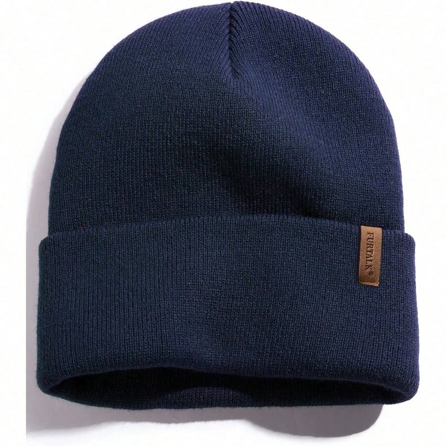 Beanie For Men Women Cuffed Thick Knitted Unisex Winter Hat Beanies Skull Cap - Navy - 查看 1