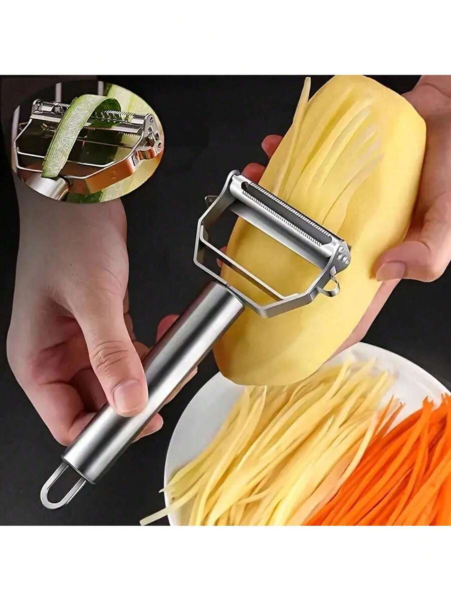 Stainless Steel 4-In-1 Multi-Functional Fruit And Vegetable Peeler - High-Efficiency Cutting, Slicing, And Grating Tool With Tongs. - Bạc - Xem 1
