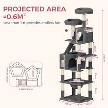 DOGAT 208cm Tall Cat Tree Tower For Indoor Large Cats Multi Level Activity Centre With Hammock Condos Perches 16 Sisal Scratching Posts Anti Tip Reinforced Base - Dark Grey - Dark Grey - View 3