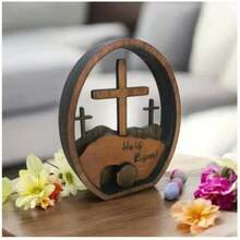 Christian Easter Resurrection Statue - "He Has Risen" 3D Cross Empty Tomb Home Decor