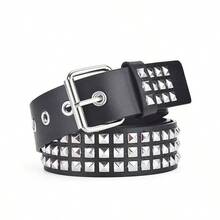 1pc Punk Style Square Studded Belt, Suitable For Jeans And Everyday Wear - Black - View 3