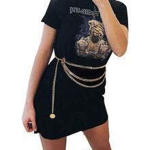 Chain Belts For Women Fashion Plus Size Waist Chain Belt Gold Silver Waist Belt Belly Chain Waist Belt Body Chain For Dress - Mặt trời vàng + 49 inch - Xem 4