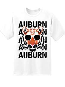 Men's Auburn Tiger Face Sunglasses Graphic T-Shirt College Spirit Wear For Football Game Day And Everyday Wear,220g - 白色 - 查看 3