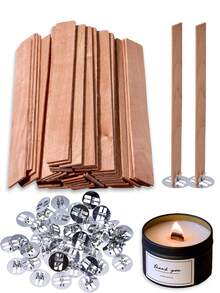 加粗木质烛芯，适用于蜡烛制作，尺寸为 0.51 x 5.11 英寸，噼啪作响的木质烛芯，10 根/30 根/50 根装，天然木质烛芯，宽烛芯，带烛芯座，金属底座，加厚木质烛芯 - Wicks - 查看 2