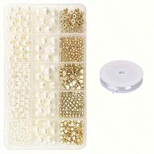 1440 Stück/720 Stück 4/6/8/10/12mm Stern, Herz, runde Abstandsperlen, beige Box, inklusive 1 Rolle Schnur, 15 Fächer. Für DIY Accessoires, Dekorationen, Armbänder, Halsketten, Handyhüllen. Geeignet zum Herstellen von Sets, Urlaubsgeschenken und Präsenten. - Verschiedenfarbig - Übersicht 5