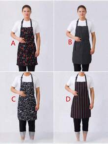 1pc Linen Fruit & Vegetable Apron, Personalized Chef/Cooking Apron With Portrait, Pet Photo, Unisex Design, Adjustable Adult Apron, Striped Restaurant Chef Apron, Outdoor Camping, Picnic, Unique Gift For Mom, Dad, Couples (Patterns Are Cut-Out, Patterns May Vary Slightly/Random Pattern, Random Buckle Style) - Multicolor - View 5