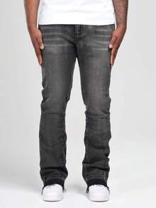 Jeans ajustados y elásticos con efecto desgastado para hombres, estilo casual de calle, adecuados para todas las estaciones - Gris - Ver 5