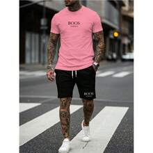 Men's Premium Knit T-Shirt And Tactel Shorts With Pocket Set - Casual  Kit - 淺粉色 - 查看 1