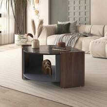 Coffee Table, Textured Coffee Table Made Of Marble And Walnut In Contrasting Colors. Living Room Table With Unique Lines. - 黑色 - 查看 3