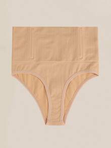 1pc High Waist Seamless Thong Panty, Tummy Control, Butt Lifting, Shaping Underwear For Women - Apricot - View 5