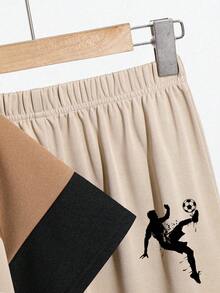 Tween Boy Cartoon Print Round Neck Short Sleeve T-Shirt And Pants Set - Apricot - View 5