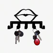 CIF BUY 1 件复古嘴唇钥匙架墙饰 - 重型黑色金属嘴唇钥匙收纳架，带 5 个挂钩，坚固耐用，适合玄关装饰，灵感源自口红设计，也适用于走廊、卧室 - 情人节理想礼物 - 彩色 - 查看 2