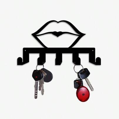 CIF BUY 1 件复古嘴唇钥匙架墙饰 - 重型黑色金属嘴唇钥匙收纳架，带 5 个挂钩，坚固耐用，适合玄关装饰，灵感源自口红设计，也适用于走廊、卧室 - 情人节理想礼物