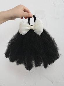 1pc Yarn Bow Clip And Go Afro Kinky Marley Ponytail With Elastic Band Soft Hair Girl Braided Ponytail For KIDS - Black - View 11