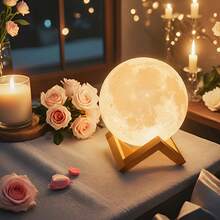3D Printed Moon Lamp, 16 Adjustable Color Modes, Remote Control & Wooden Base. Ideal For Home, Bedroom Decor And Tabletop Display. Creative Hanging Birthday, Anniversary Or Holiday Gift. Functions As Lighting, Decor And LED Lamp. - Multicolor - View 2