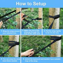 3米 x 2米（300*200厘米）双人露营吊床，包含2根树带、2个不锈钢D型环和1个收纳袋，便携式吊床采用210T尼龙面料，经久耐用，易于安装，适合露营、海滩、徒步旅行等户外活动。