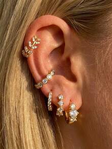1 đôi bông tai bạc 925 mạ vàng 18K đính đá Cubic Zirconia dành cho nữ, kiểu dáng ôm sát tai, không gây dị ứng, nhẹ, thích hợp làm quà tặng trang sức cho nữ. - Vàng - Xem 11
