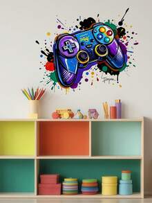 时尚涂鸦彩色游戏手柄自粘墙贴，适用于客厅、卧室、书房、网吧等场所装饰，朋克风格游戏手柄图案贴纸，可用于装饰房间、门等。 - 彩色 - 查看 2