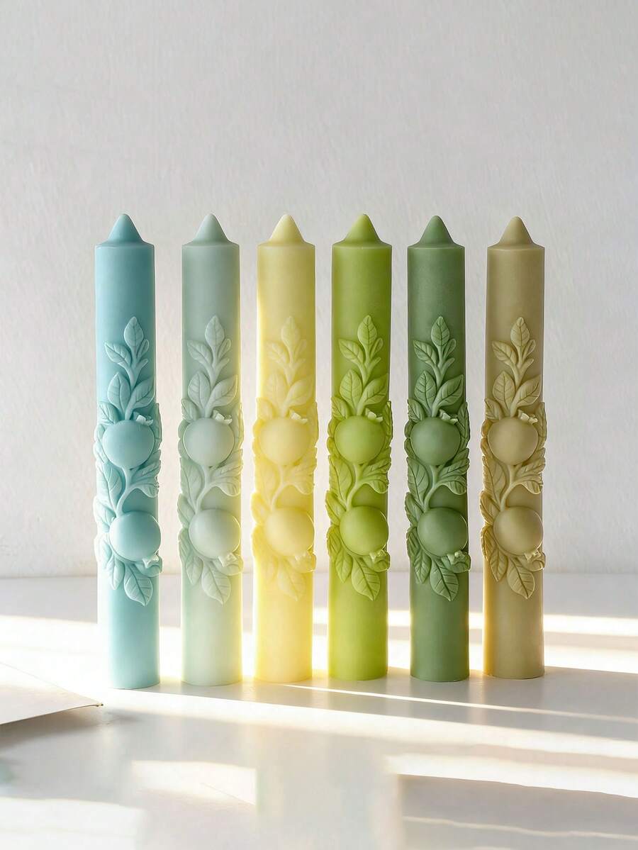 1个长柱石榴浮雕蜡烛模具 - 石榴图案 - 可重复使用的硅胶模具，适用于DIY香薰蜡烛、肥皂、石膏装饰品 - 石榴浮雕设计，易于脱模，蜡/肥皂/石膏模具 - 适合初学者和专家，节日礼物 - 白色 - 查看 1