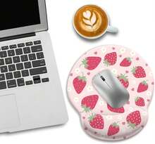 Pink Ergonomic Mouse Pad With Wrist Rest, Gaming Mousepad With Non-Slip Pain Relief PU Base, Cute Pink Strawberry Office Desk Accessories Dr Supplies,35476878 - xanh quân đội - Xem 5