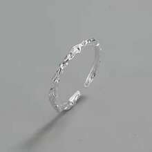 Anillo cóncavo-convexo de plata lisa estilo coreano, anillo abierto simple para estudiantes - plata - Ver 3