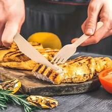 150pcs Disposable Wooden Cutlery Set - Includes 50 Compostable Forks, 50 Wooden Spoons And 50 Knives - Disposable Tableware Set For Outdoor, Party, Camping And Picnics