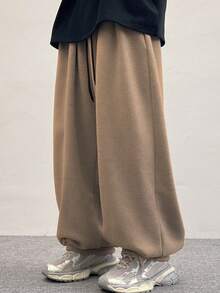 Men's Drawstring Waist Loose Casual Harem Pants, Street Style - Camel - View 4