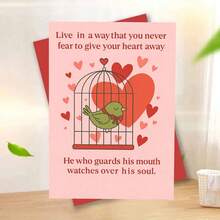 1pc Inspirational Quote Card With Envelope (11cm16cm & 4.33in6.29in) - "Live In A Way That You Never Fear To Give Your Heart Away" On Soft Pink Background With A Green Bird In A Cage And Floating Hearts, Perfect For Encouraging Openness And Emotional Courage, Thoughtful Greeting Card | Motivational Card | Paper Card - Multicolor - View 14