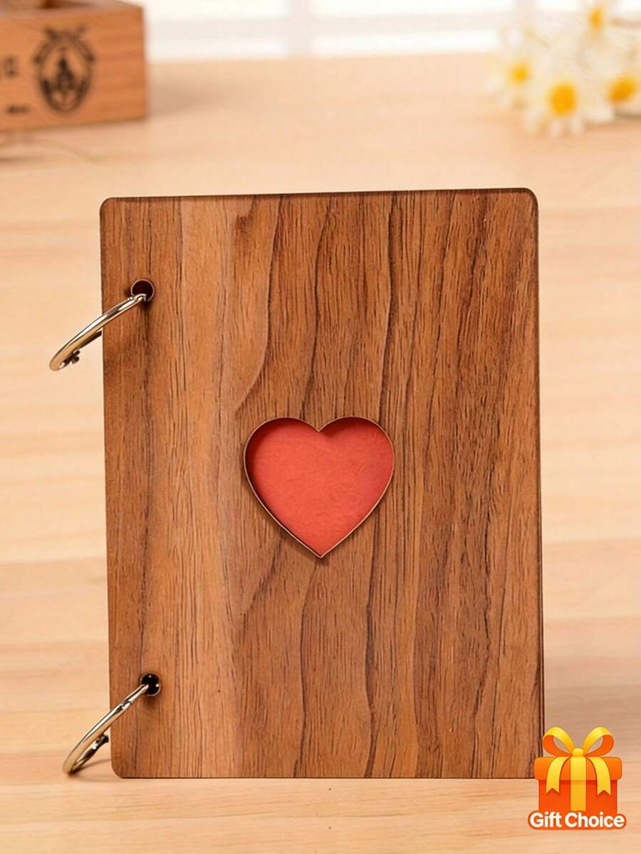 1本DIY复古木质相册，情人节礼物，浪漫情侣纪念相册，活页自粘分类相册，木制工艺品，适用于情人节、母亲节、复活节、婚礼、生日、节日派对、毕业季等场合。