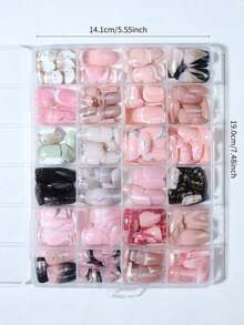 24pcs/Set Medium Square Shiny Colored French Manicure Nail Stickers, Containing Glter, Full Coverage Acrylic False Nails, Inclus 1pc Jelly Gel And 1pc Nail File, Suable For Women And S For Daily Work, Study And Garings - Multicolor 14 - View 4