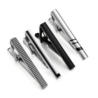 4个/套 黑银色铜合金短领带夹，精致小巧，是送给朋友的理想礼物，3.5英寸