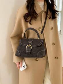 Niche Design Vintage PU Women's Handbag, Fashionable Structured Crossbody Bag With Adjustable Long Shoulder Strap, Buckle And Eyelet Hardware, Suitable For Daily Commute, Shopping, Dating, Casual Versatile Shoulder Bag - Multicolor - View 4