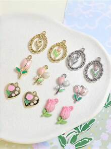 Fashionable, Cute, Charming & Elegant Tulip Flower Decor Pendant DIY Bracelet Necklace Earring Accessories, Bag Charm DIY Supplies - Multicolor - View 3