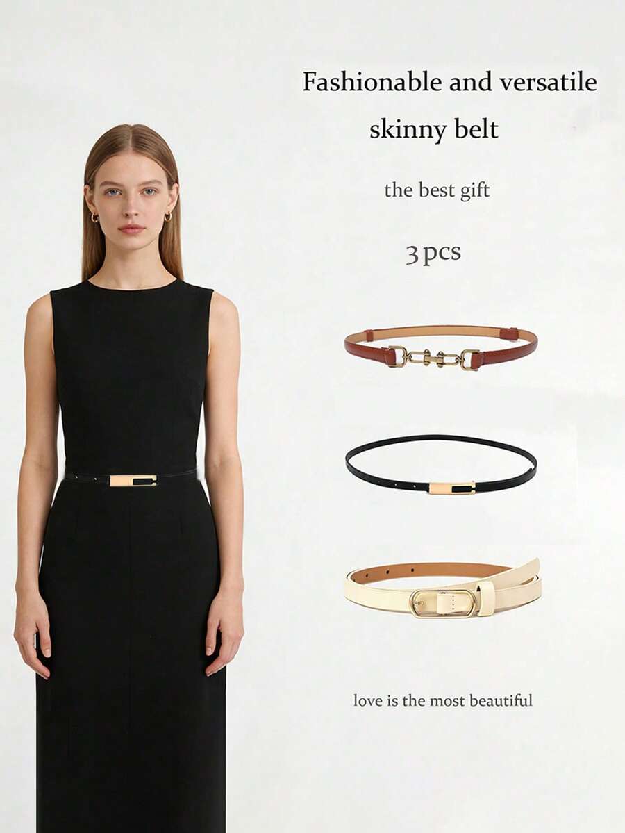 4pcs Women's Minimalist Waist Belt Set, Fashion Versatile, Exuding High-End Quality. Women's Genuine Leather Belt With Waist Cincher, Can Be Paired With Jackets.