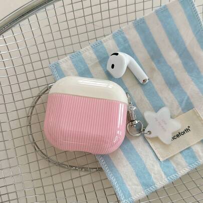 Cute & Sweet Pink Striped Star Pendant Earphone Case Compatible With AirPods Pro 3, 2, Apple Earphones Pro 2, New 3, Creative Protective Cover, Fashionable Earphone Case