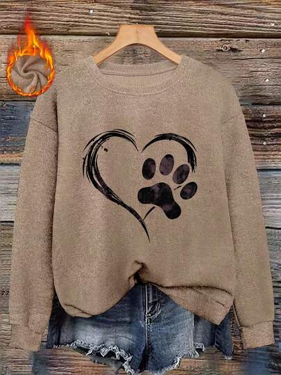 Sudadera de mujer de talla grande con estampado de corazón de felpa sintética, con un estilo elegante, sencillo y cómodo