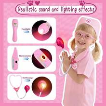 Juego de Doctor para Niñas y Niños,21 Piezas Veterinario Kit de Manualidades con Cachorro de Juguete,Herramientas para Médico con Estetoscopio y Traje de Doctor,Regalo de Juego de Médico para Niños - Beis - Ver 5