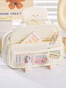 1 chiếc hộp/túi đựng bút hai khóa cài, hình dáng vuông vức màu be kẻ caro, túi đựng văn phòng phẩm đa năng thời trang, vật dụng cần thiết cho học sinh khi bắt đầu năm học mới. - Nhiều màu - Xem 4