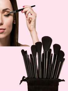 13件套专业化妆刷套装，便携旅行套装，包含腮红刷、粉底刷、眼影刷、散粉刷、眉刷，尼龙刷毛，ABS手柄，适合初学者和化妆爱好者，尤其适合旅行，是圣诞节或情人节的绝佳礼物。 - 黑色 - 查看 2