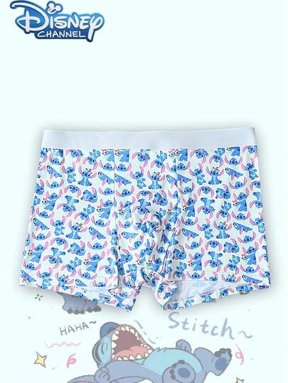 Disney 1pc Cartoon Print Underwear-Soft-Comfortable, Letter Elastic Waistband, Casual Men's Underwear