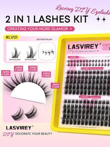 LASVIREY مجموعة رموش صناعية خصلات Fairy Lash 12 صف، طول مختلط 8-16 مم، 2 ستايل، لتمديد الرموش DIY، رموش فردية منفوشة وخفيفة بتجعيدة C وستايل Wispy، تأثير كثافة 3D مع ساق شفافة، للاستخدام اليومي والمناسبات، طقم رموش كامل - الأسود - مشاهدة 4